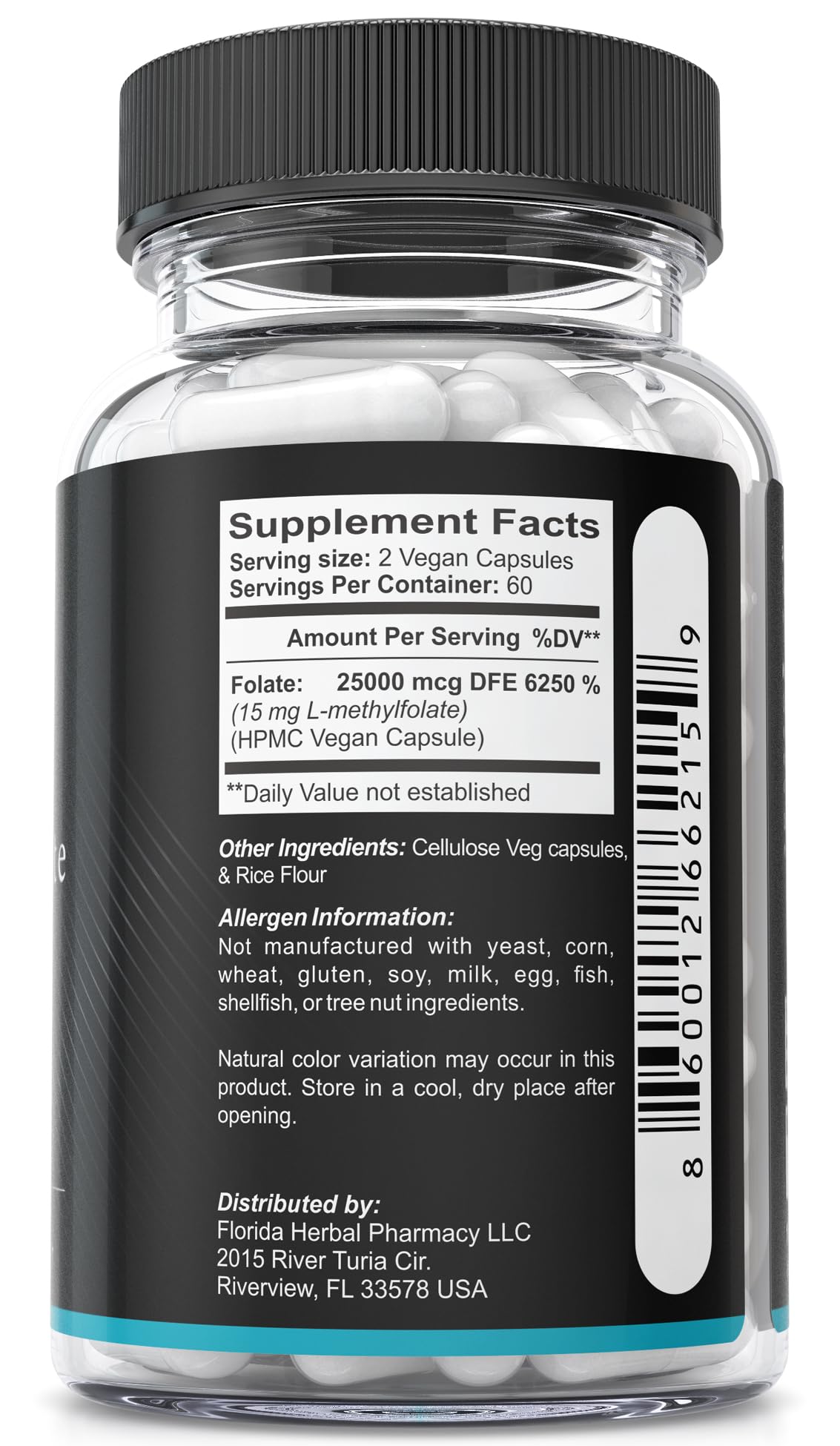Florida Herbal Pharmacy cápsulas suplemento L-metilfolato 120 unidades