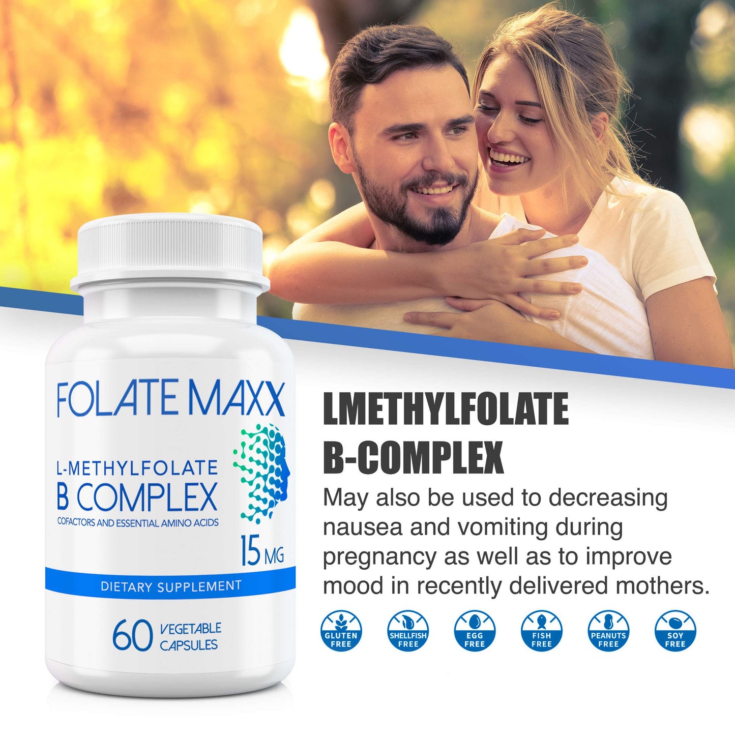 FolateMaxx frasco suplemento B-vitamins L-metilfolato B12 B6