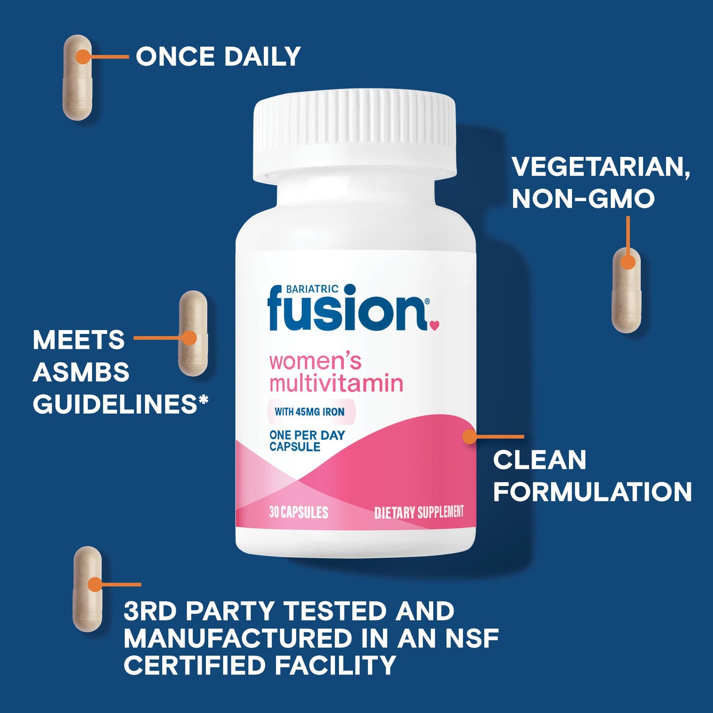 Formato y presentación de la multivitamina Bariatric Fusion.