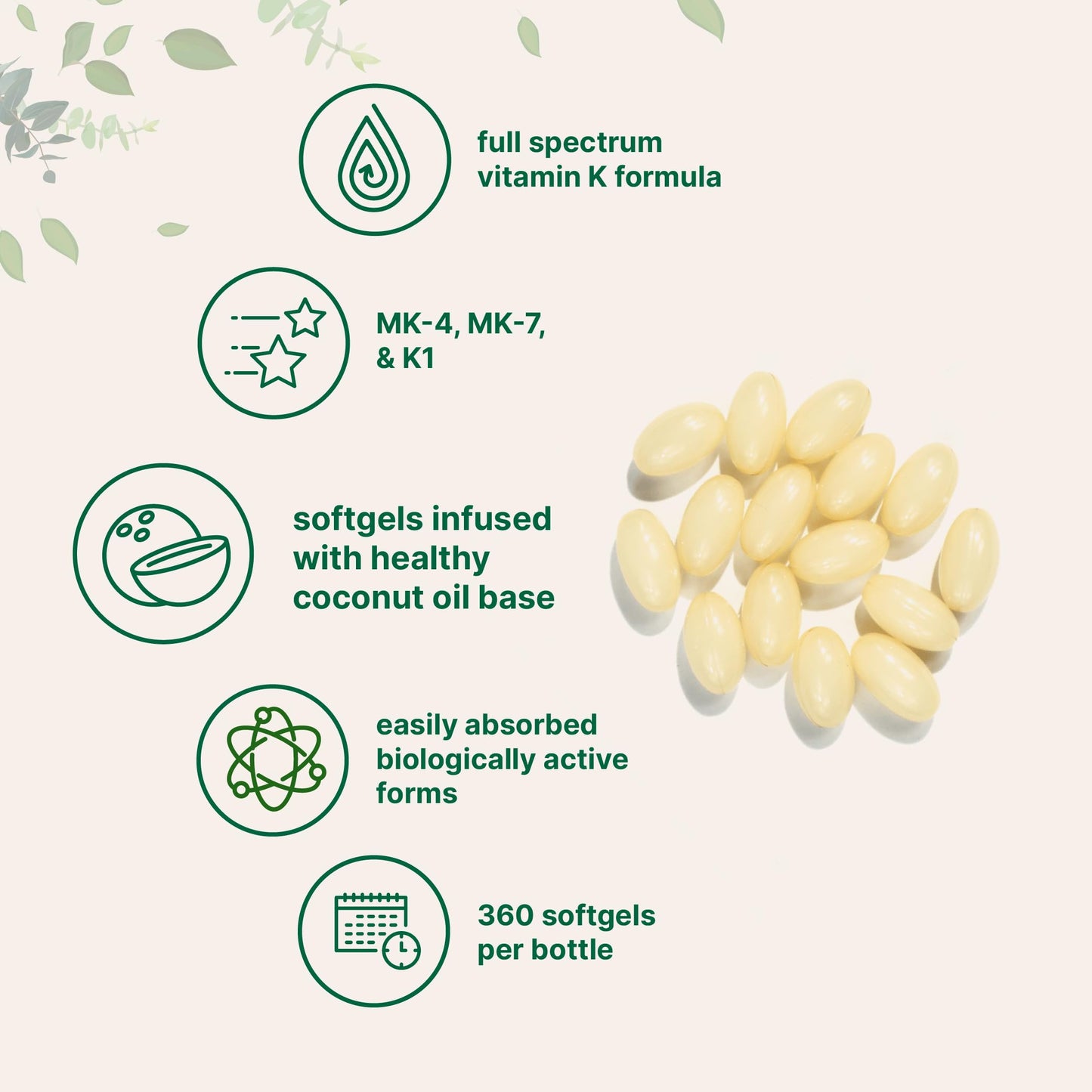 Fórmula completa de vitamina K de absorción fácil.