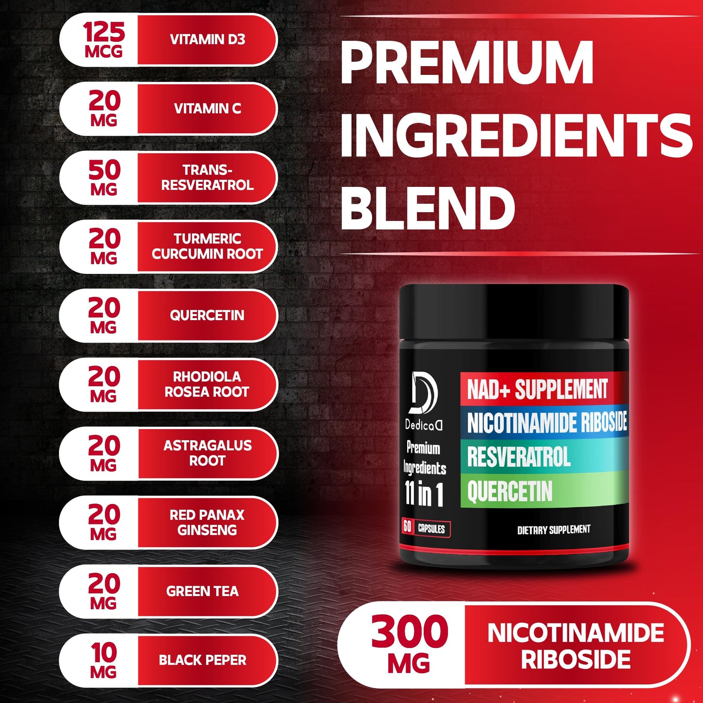 Fórmula DEDICAD NAD+ ribósido nicotinamida resveratrol quercetina