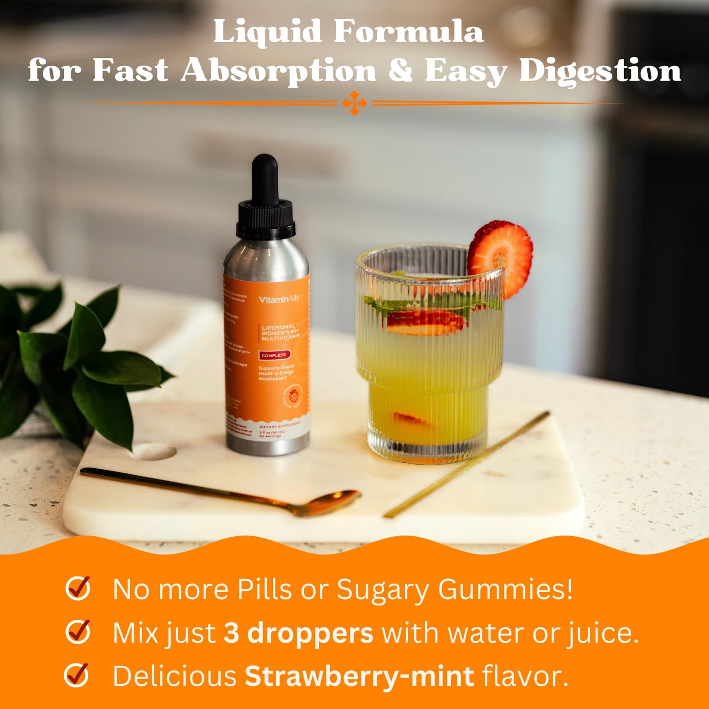 Fórmula líquida de rápida absorción multivitamínica.