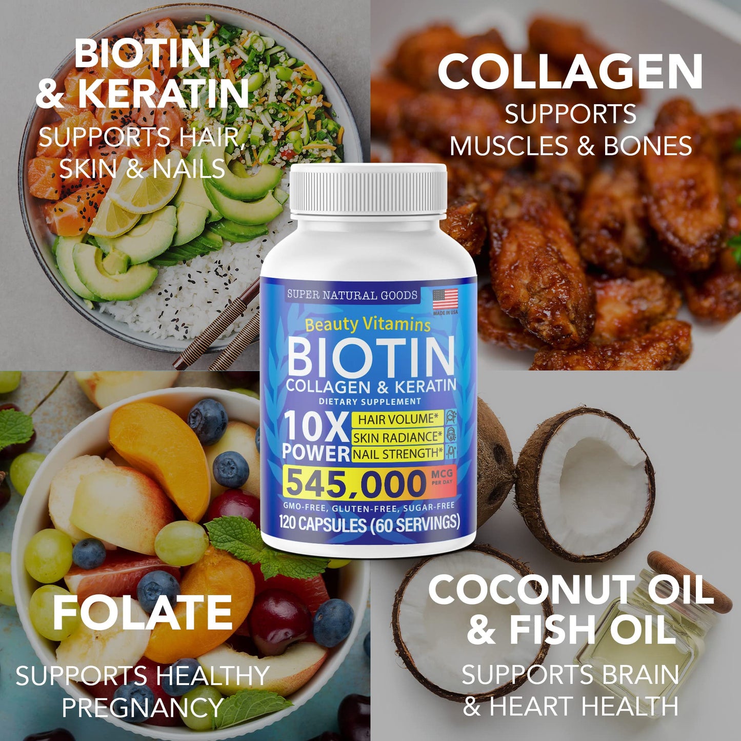 Fórmula natural para cabello piel y uñas sin GMO ni gluten