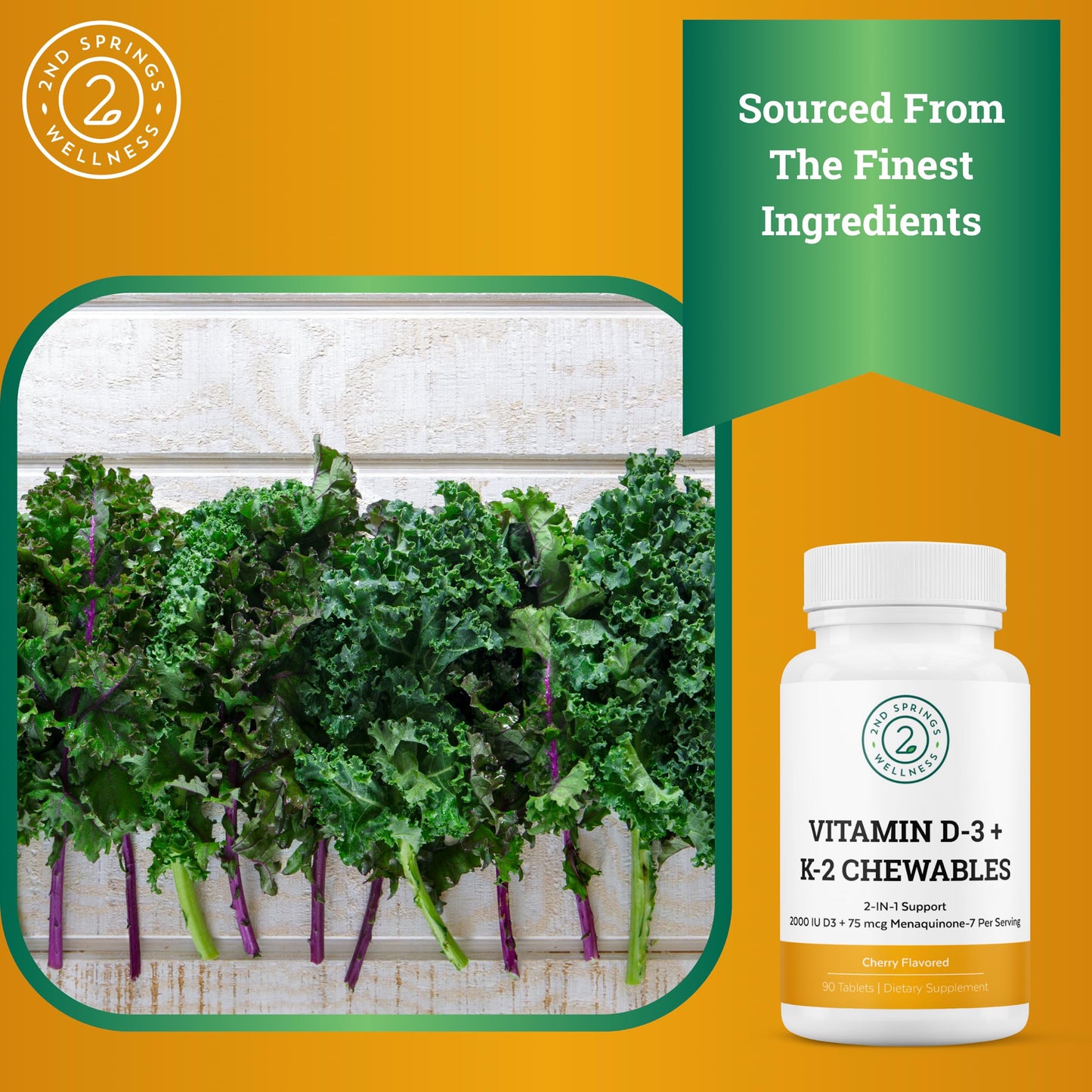 Frasco 2nd Springs vitamina D3 K2 masticables
