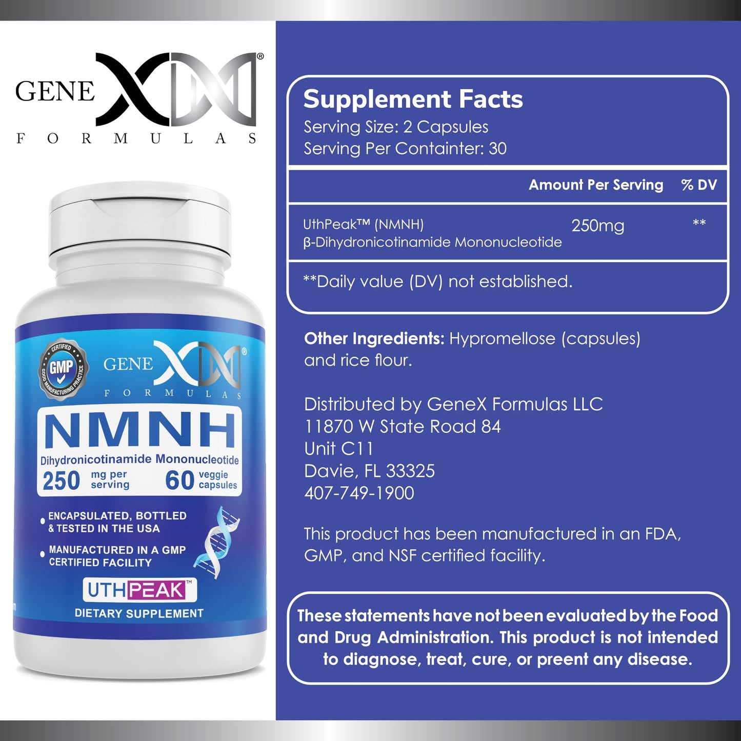 Frasco de 60 cápsulas de NMNH Genex Formulas