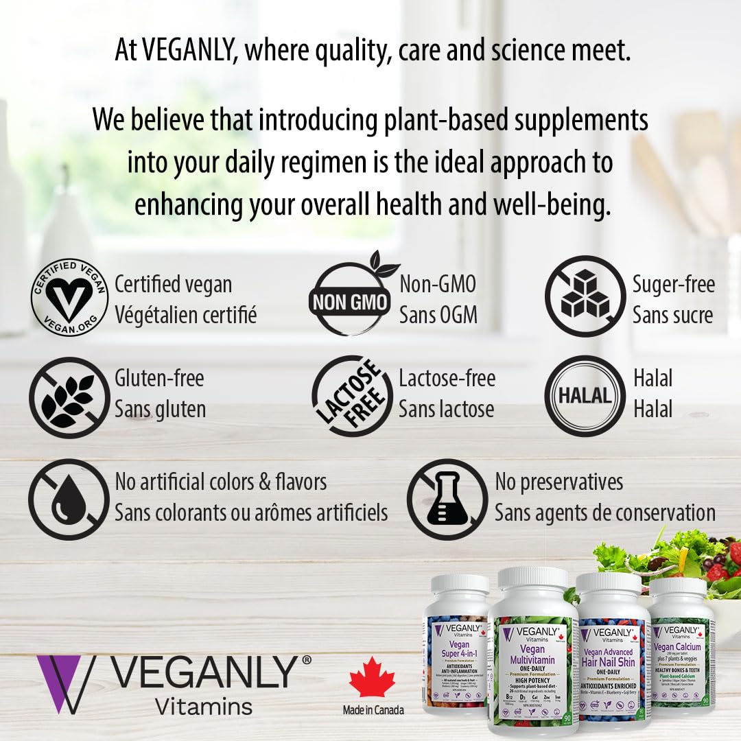 Frasco de 60 cápsulas vegetarianas de vitaminas veganas VEGANLY