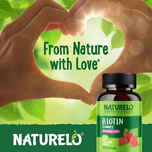 Frasco con 60 gomitas biotina NATURELO sabor natural a fresa