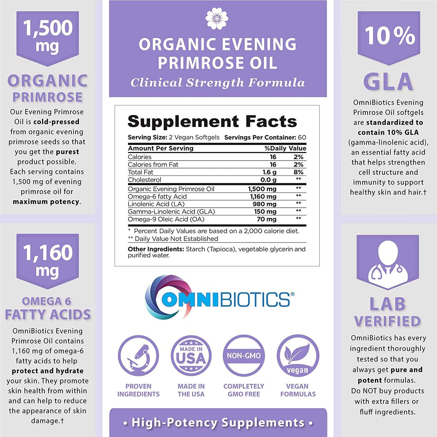 Frasco aceite orgánico de Onagra OmniBiotics