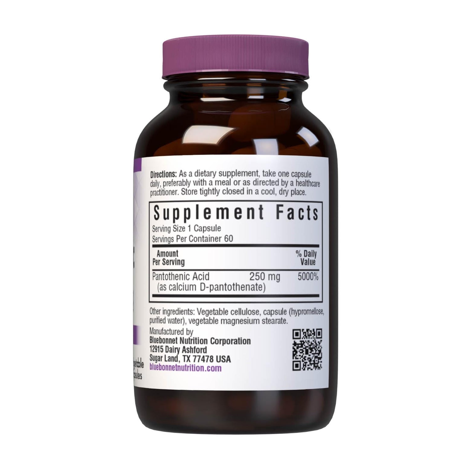 Frasco de ácido pantoténico cápsulas vegetales bluebonnet 250 mg