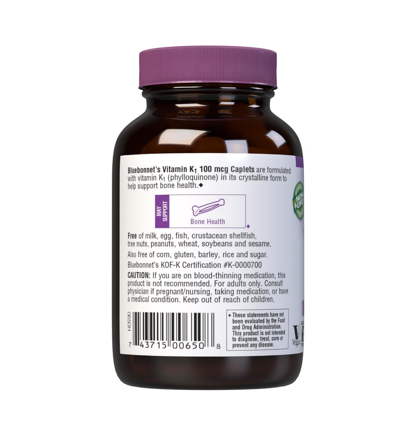 Frasco azul tabletas vitamina K1 BlueBonnet para salud ósea