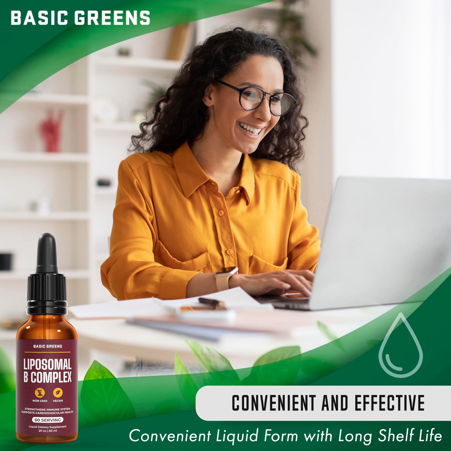Frasco BASIC GREENS complejo de vitaminas B con caja