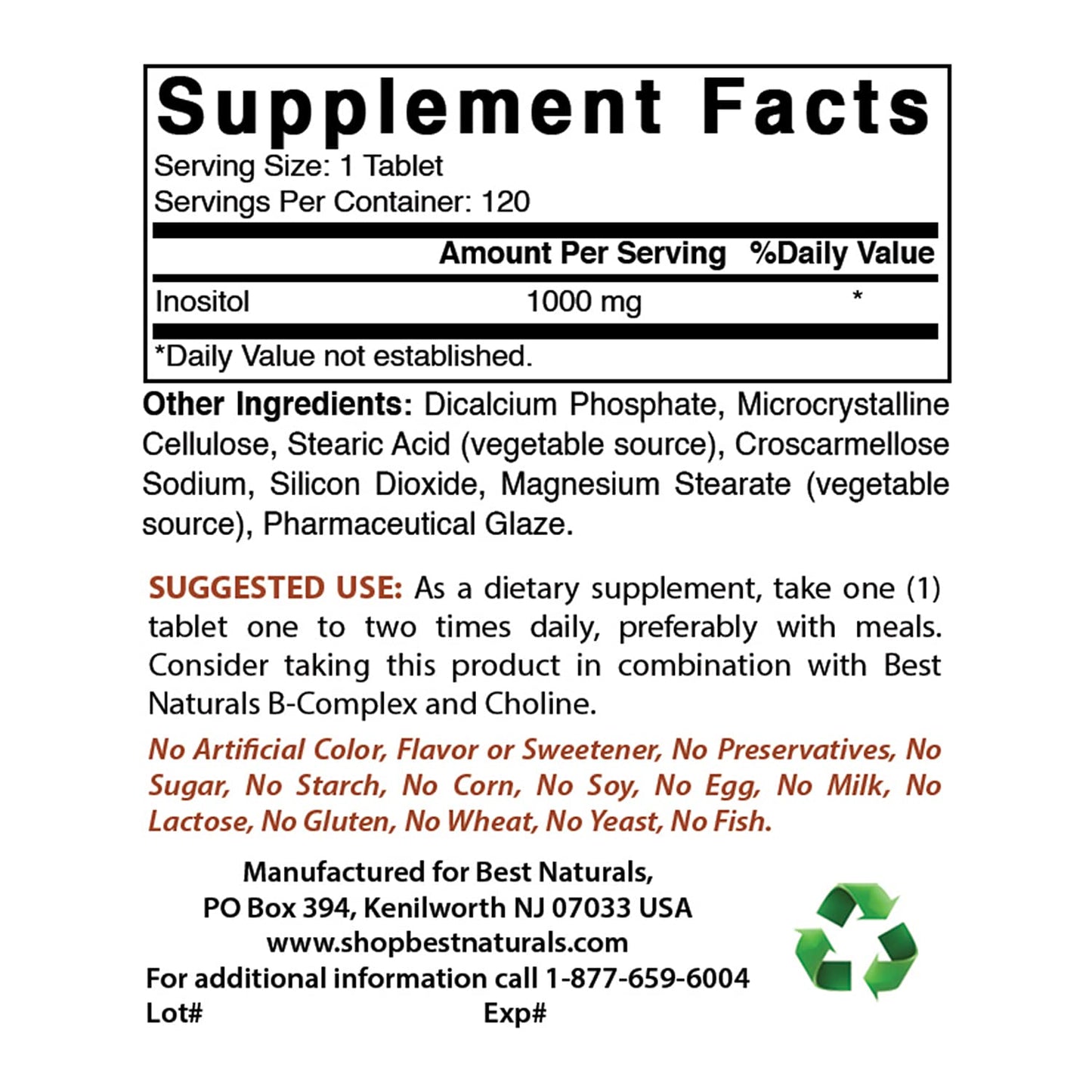 Frasco Best Naturals Inositol y Vitamina D3