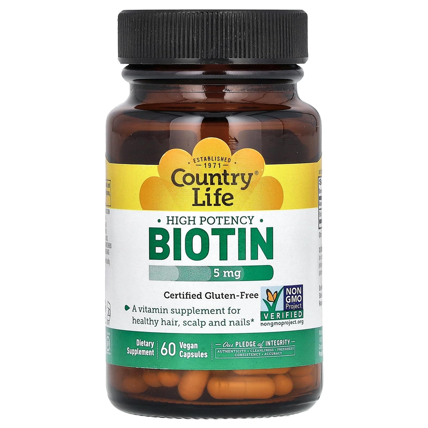 frasco biotina 5 mg cápsulas súper potencia country life