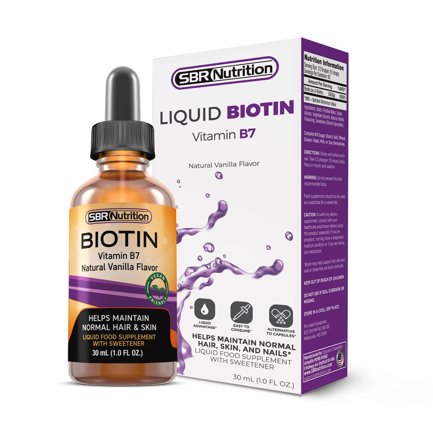 Frasco biotina líquida SBR Nutrition 30ml