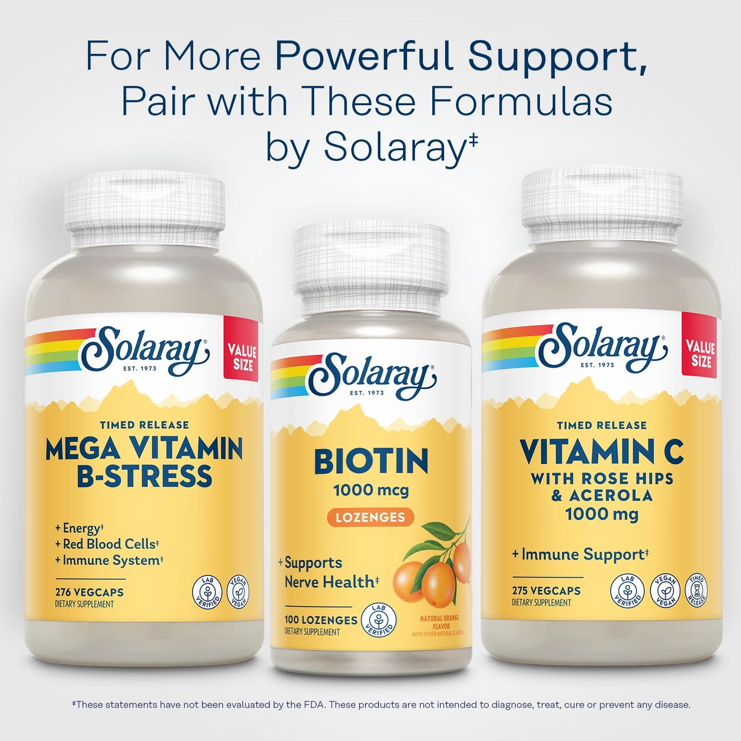 Frasco de Biotina Solaray 1000 mcg 100 pastillas