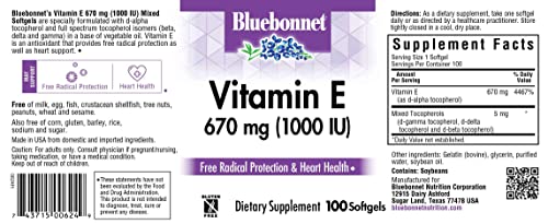 Frasco BlueBonnet Vitamina E 1000 IU 100 cápsulas blandas
