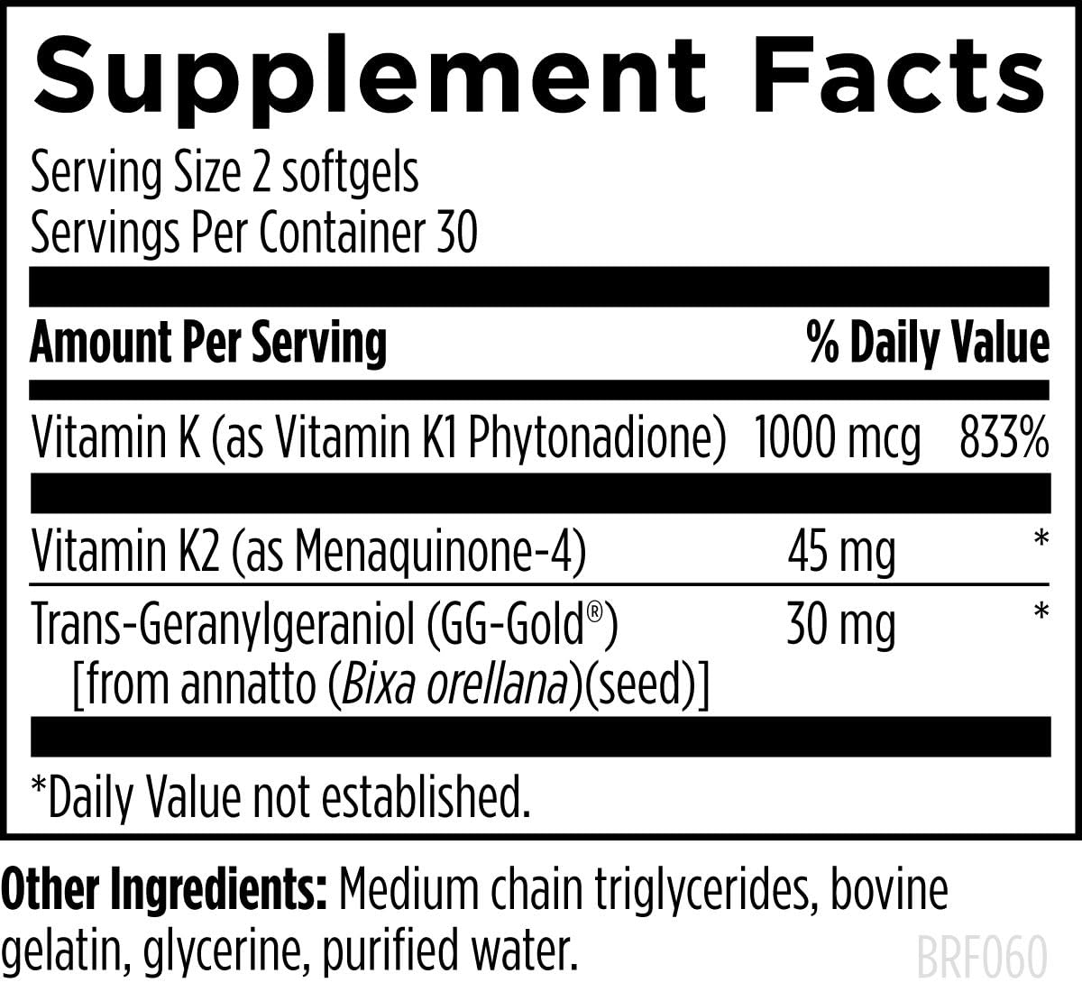 FRasco BRF 45 Designs for Health vitamina K1 y K2 MK-4 60 unidades