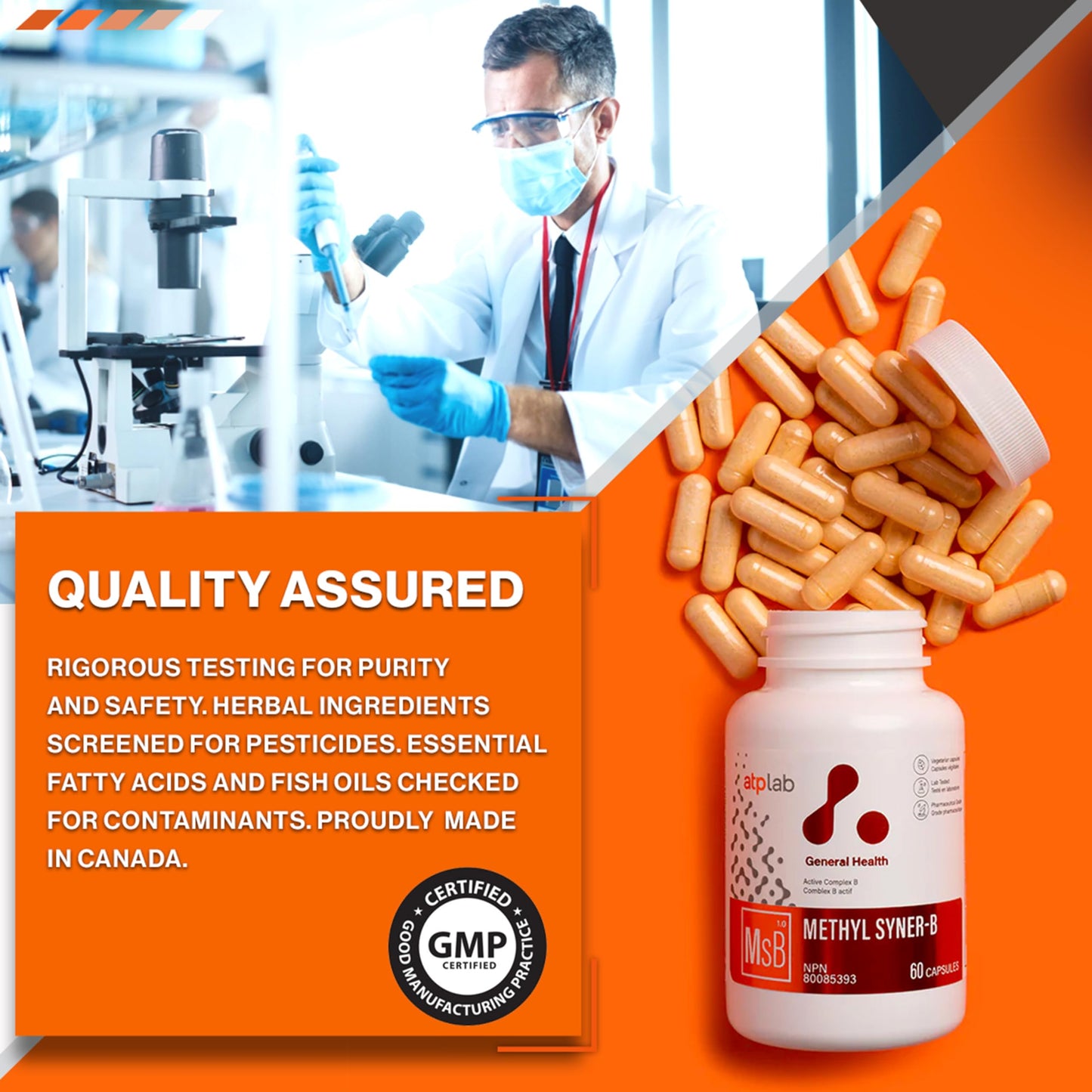 Frasco y caja ATP LAB Methyl Syner-B lado