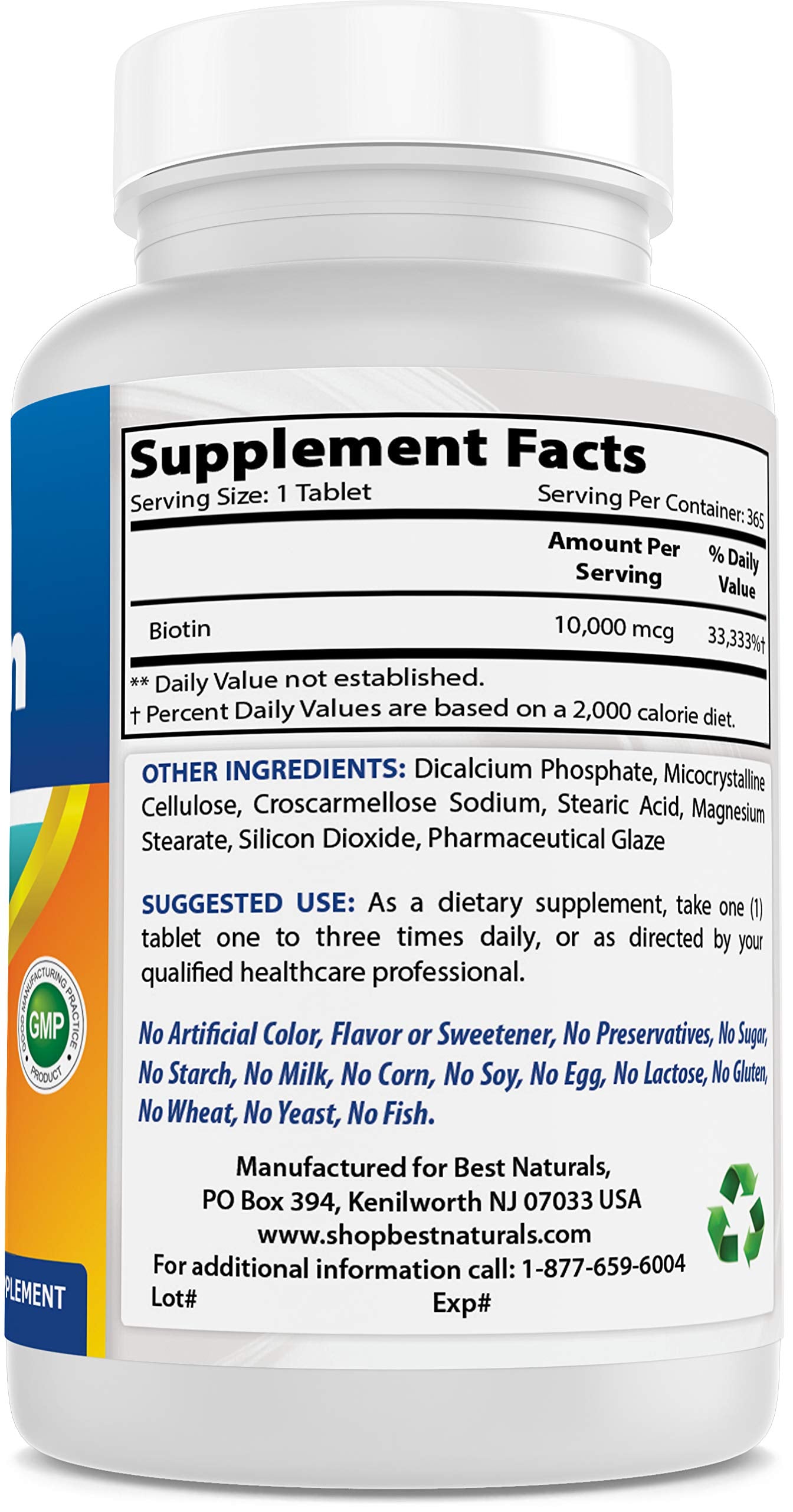 Frasco y cápsulas de biotina Best Naturals 10,000 mcg