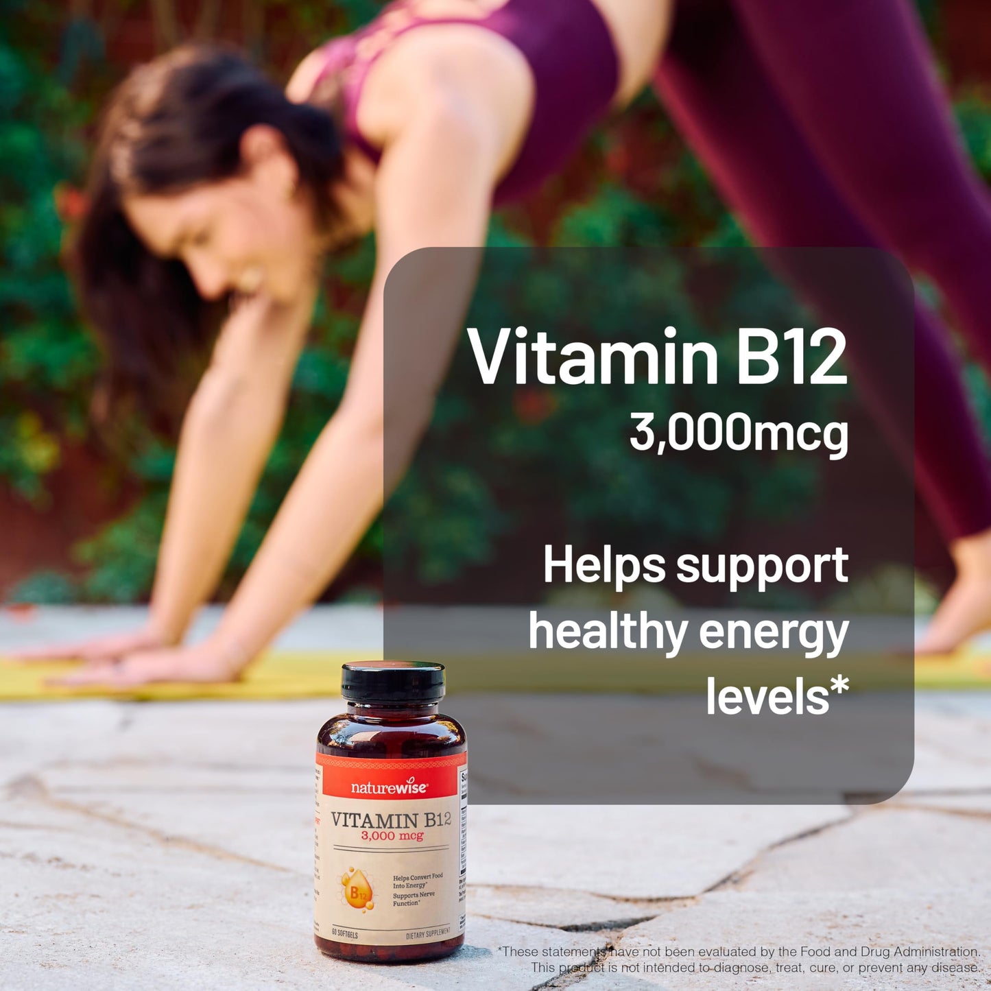 Frasco cápsulas NatureWise vitamina B12 3000 mcg rojo
