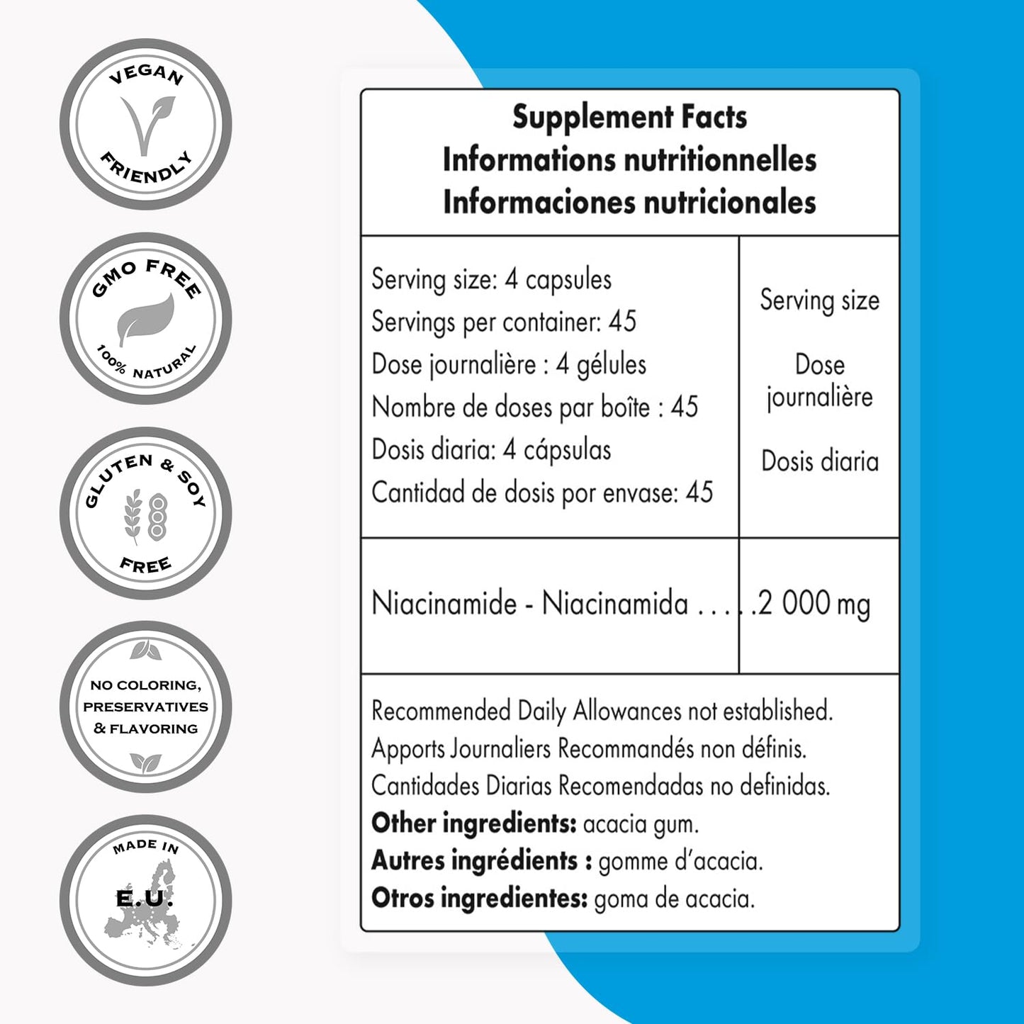 Frasco y cápsulas vegetarianas niacinamida Supersmart