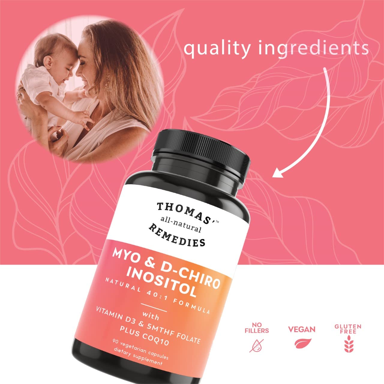 Frasco cápsulas Thomas all-natural Remedies inositol vegano