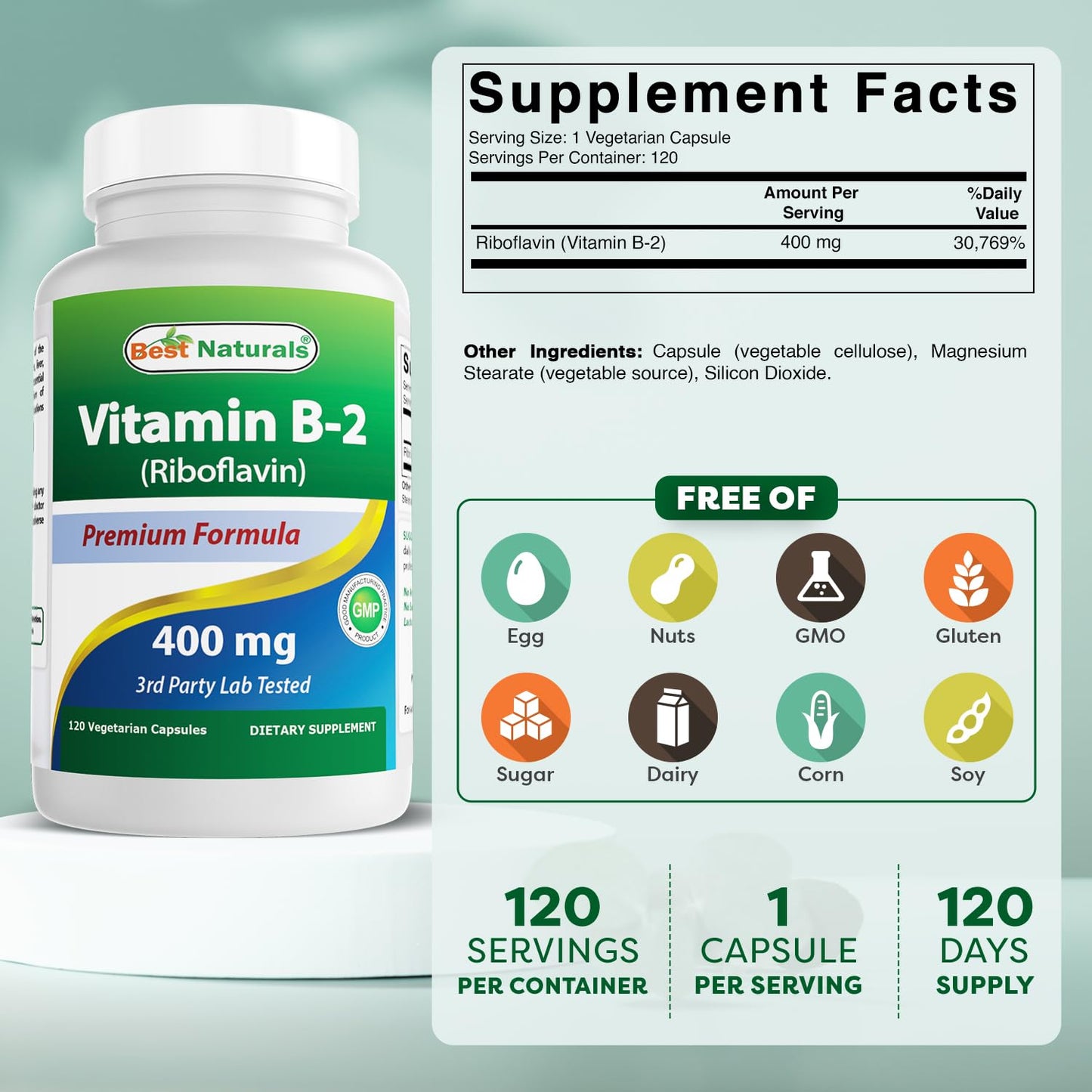 Frasco cápsulas vegetales vitamina B2 Best Naturals