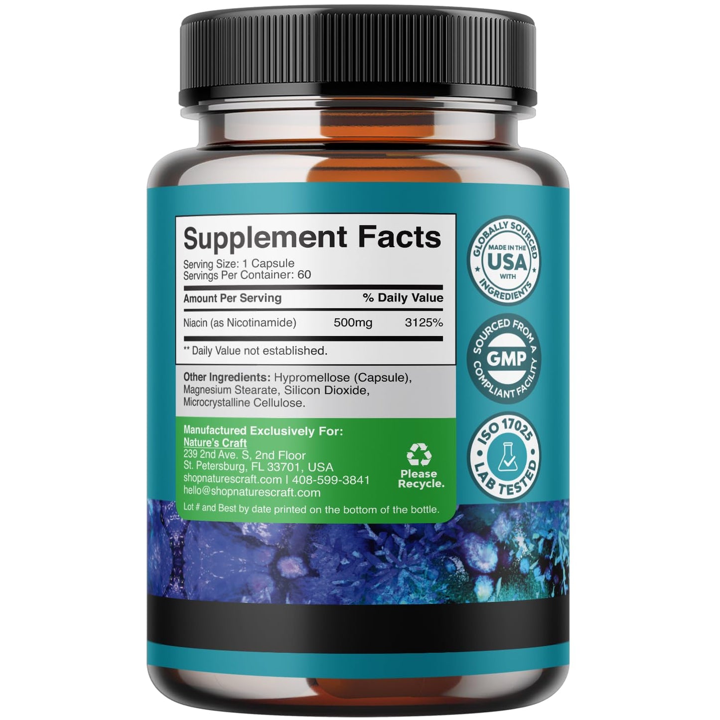 Frasco de cápsulas vitamina B3 niacinamida Natures Craft