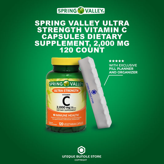 Frasco de cápsulas Vitamina C 2000mg Spring Valley lado