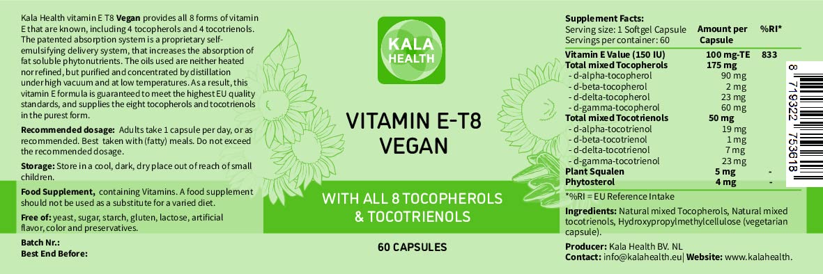 Frasco y cápsulas de vitamina E sin contaminantes ni conservadores