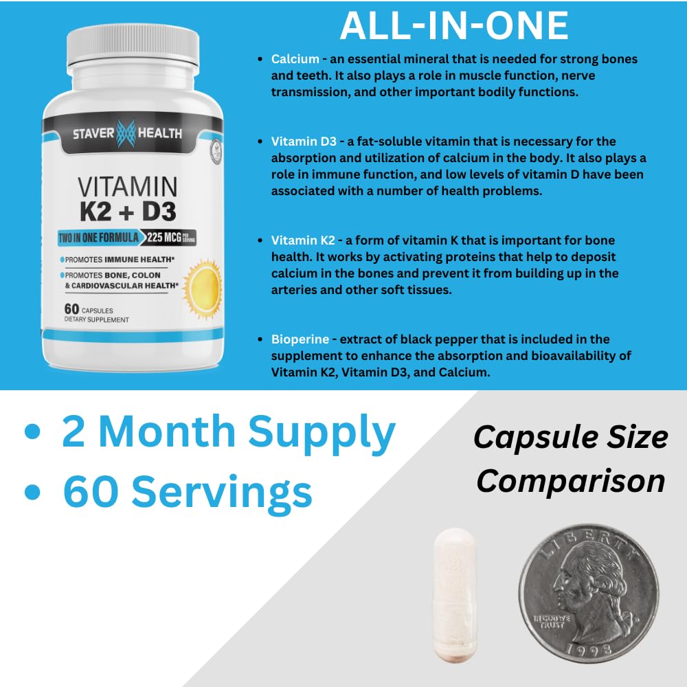 Frasco cápsulas vitamina k2 d3 staver health
