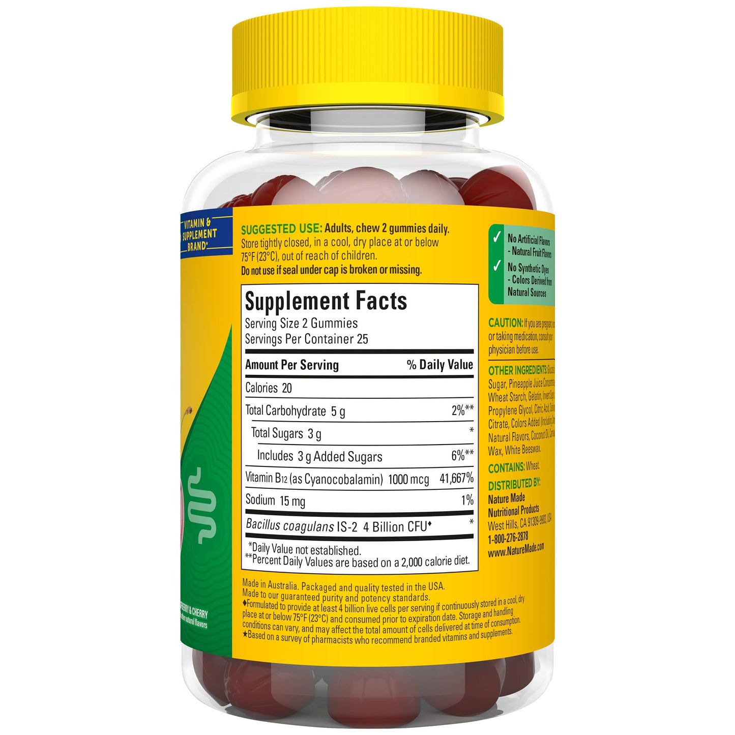 Frasco cerrado Nature Made probióticos b12