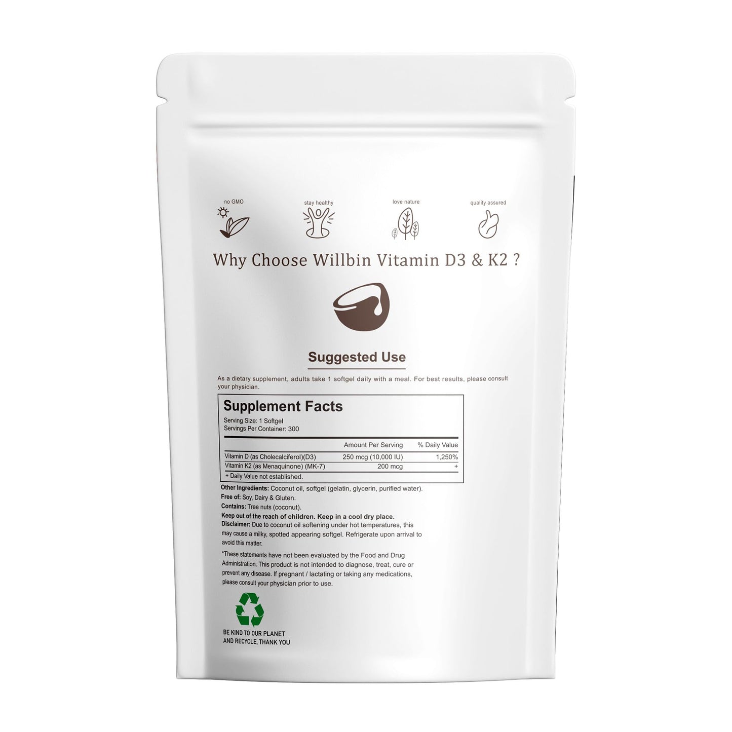 Frasco cerrado vitaminas d3 10000 iu k2 mk7 willbin