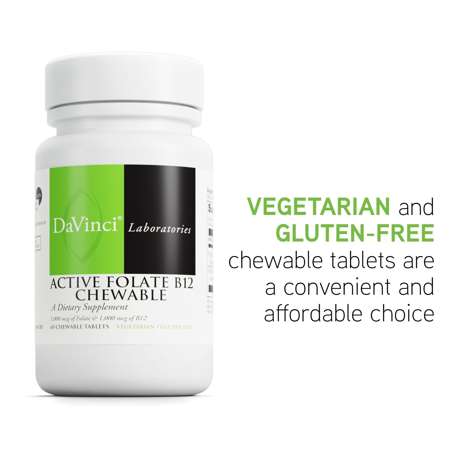 Frasco de DAVINCI Labs ácido folico y vitamina b12