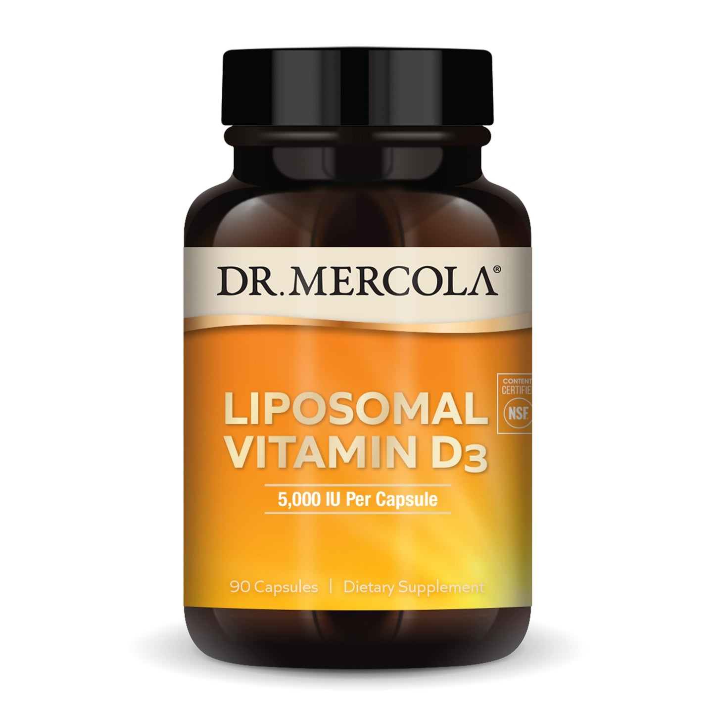 Frasco Dr Mercola vitamina d3 liposomal 5000 ui 90 cápsulas