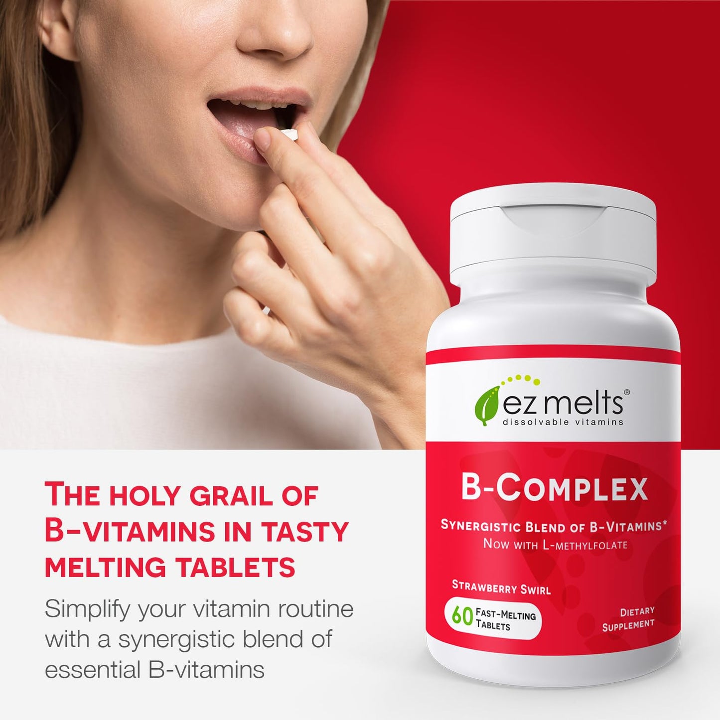Frasco EZ Melts vitamina B complex sin azúcar sabor fresa
