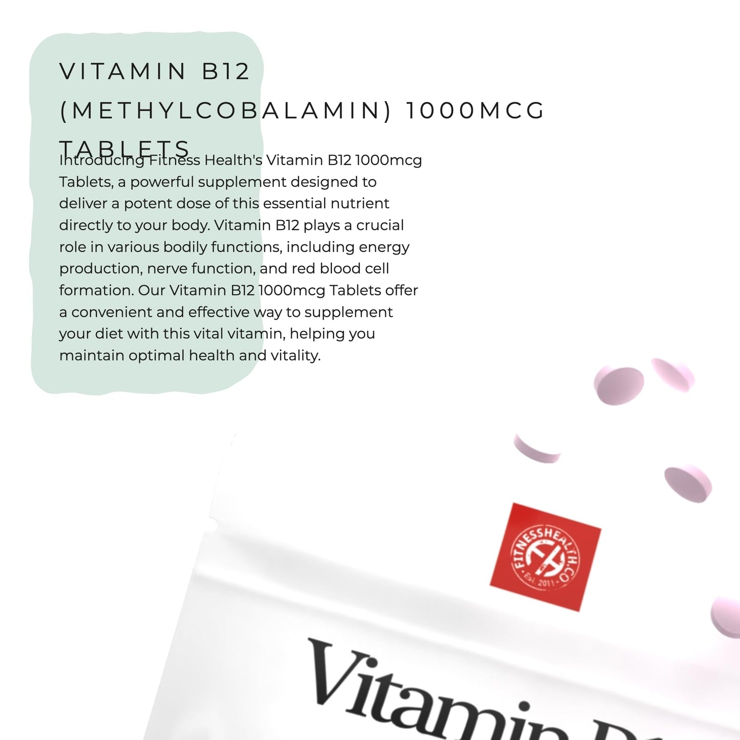 Frasco tabletas vitamina B12 Fitness Health para energía