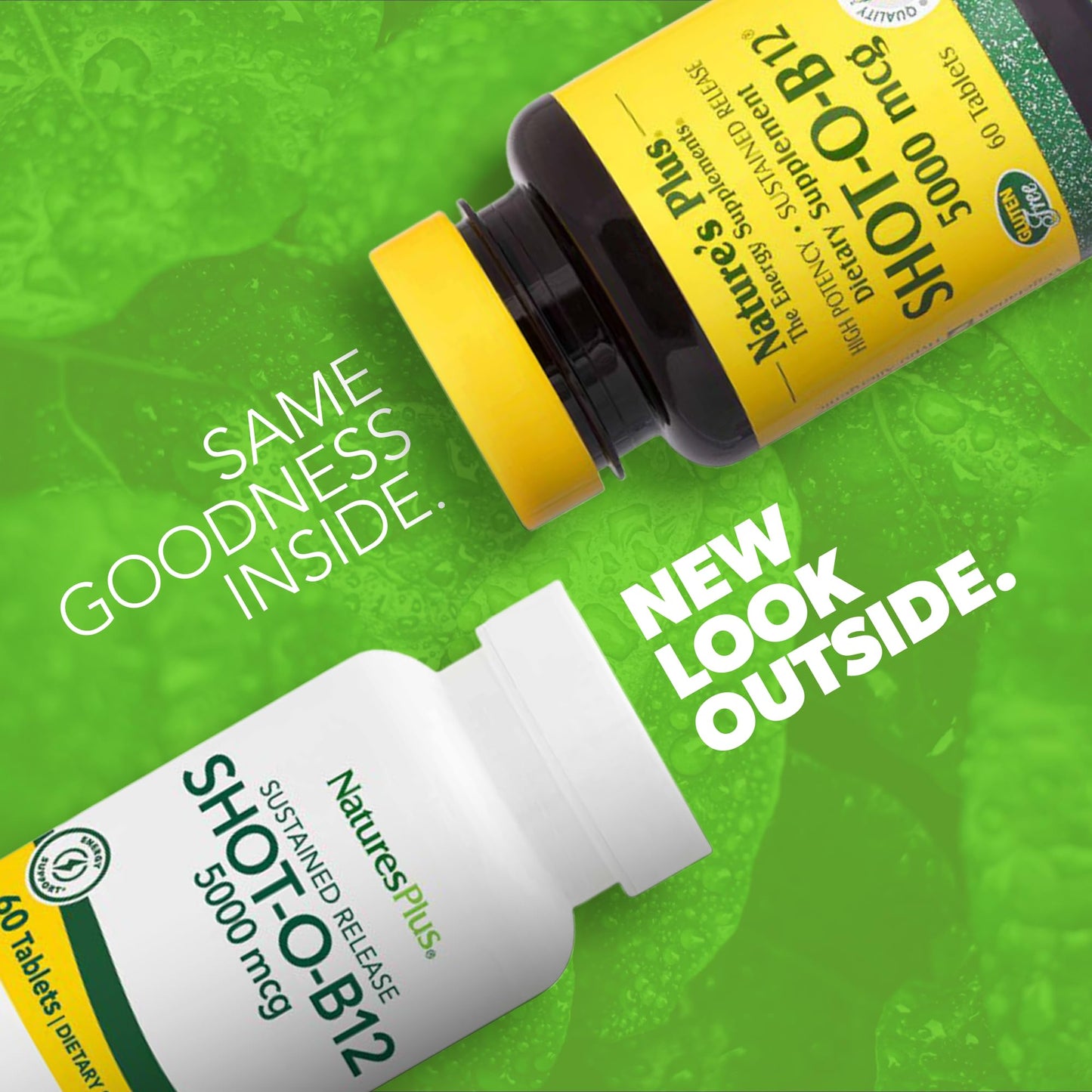 Frasco frontal NaturesPlus Shot-O-B12 5000 mcg soporte energía