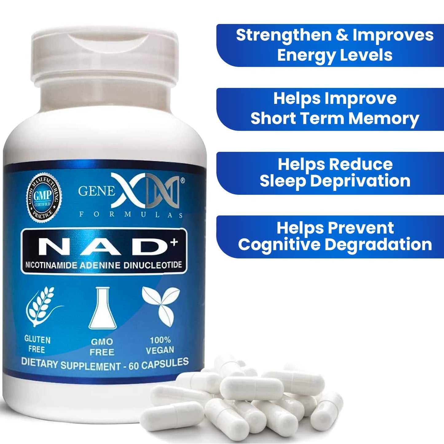 Frasco Genex Formulas NAD+ 250 mg 60 cápsulas sin sabor