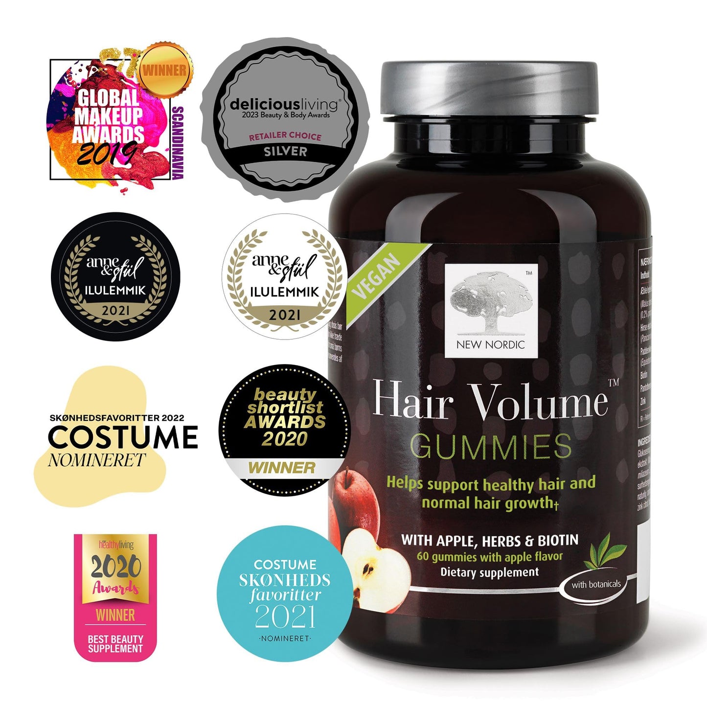 Frasco gominolas vitaminas cabello 2500 mcg biotina NEW NORDIC