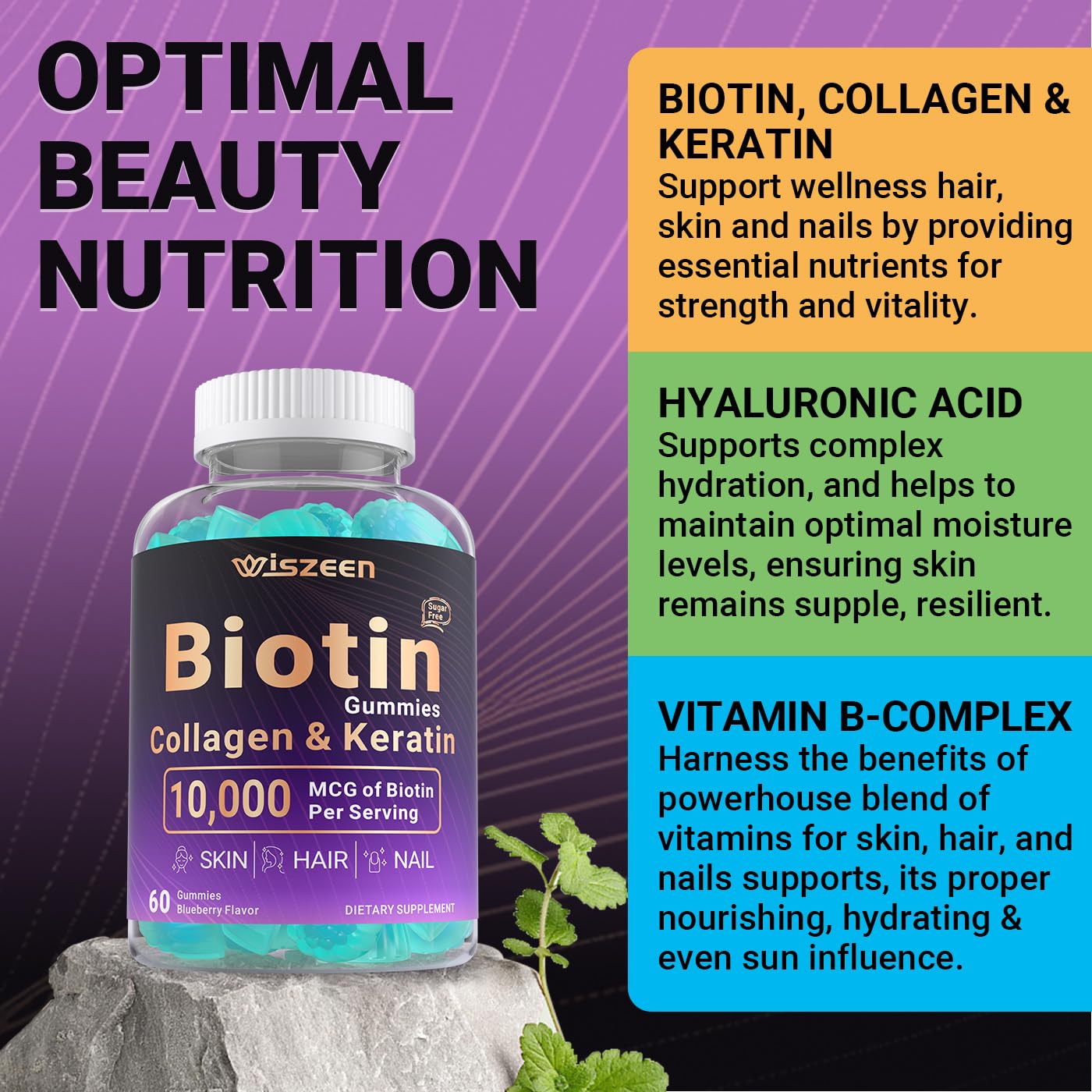 Frasco de gomitas de biotina para cabello saludable y piel radiante