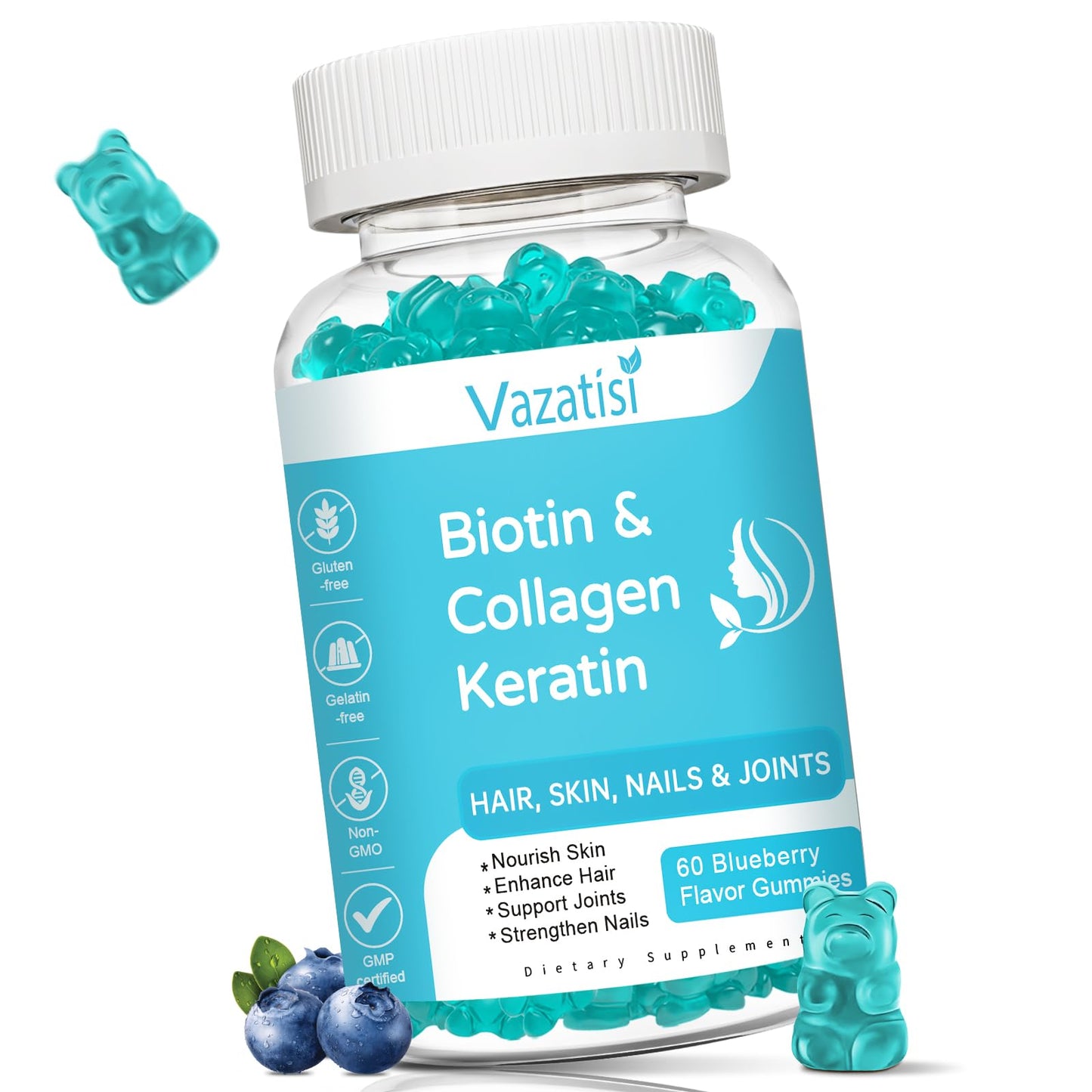 Frasco de gomitas de biotina colágeno y queratina Vazatisi