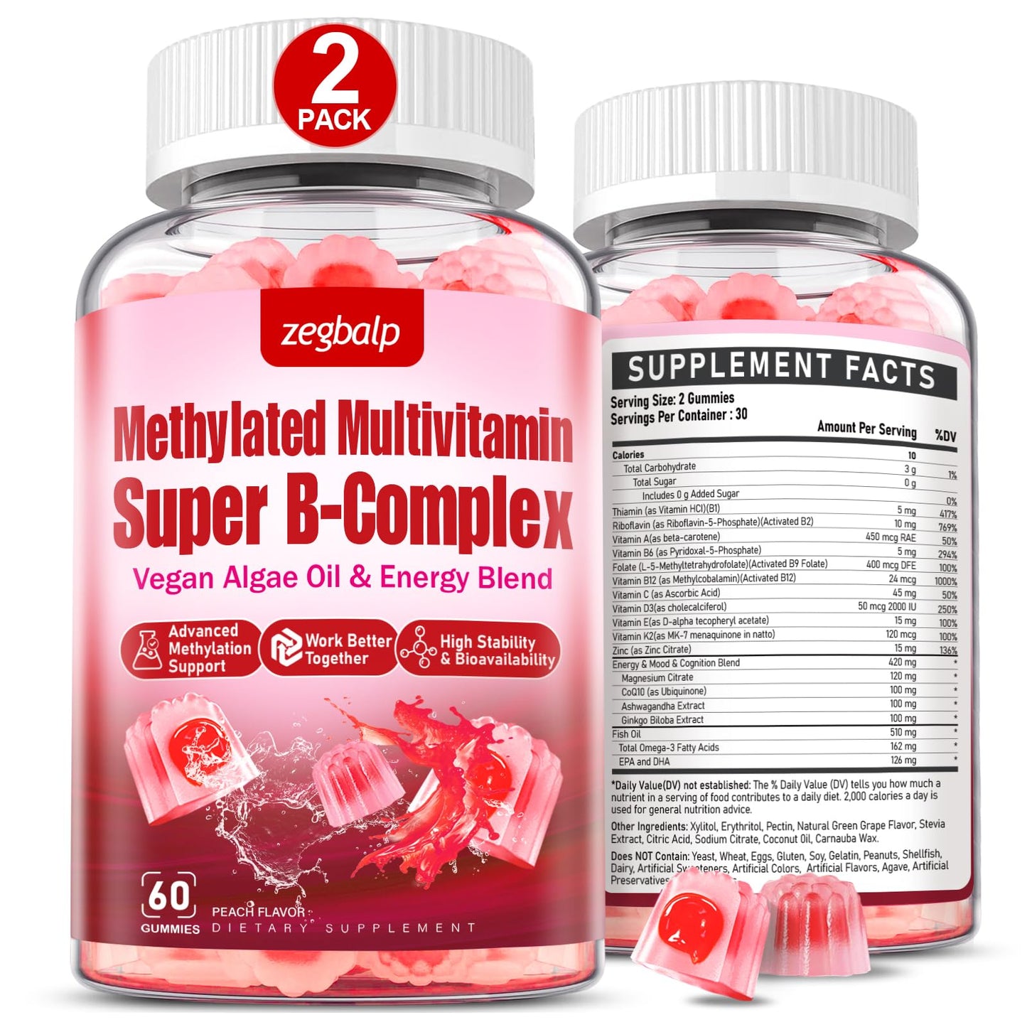 Frasco gomitas multivitamínicas metiladas ZEGBALP para mujeres