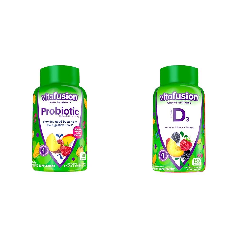 Frasco gomitas probióticas vitafusion sabores frambuesa durazno mango