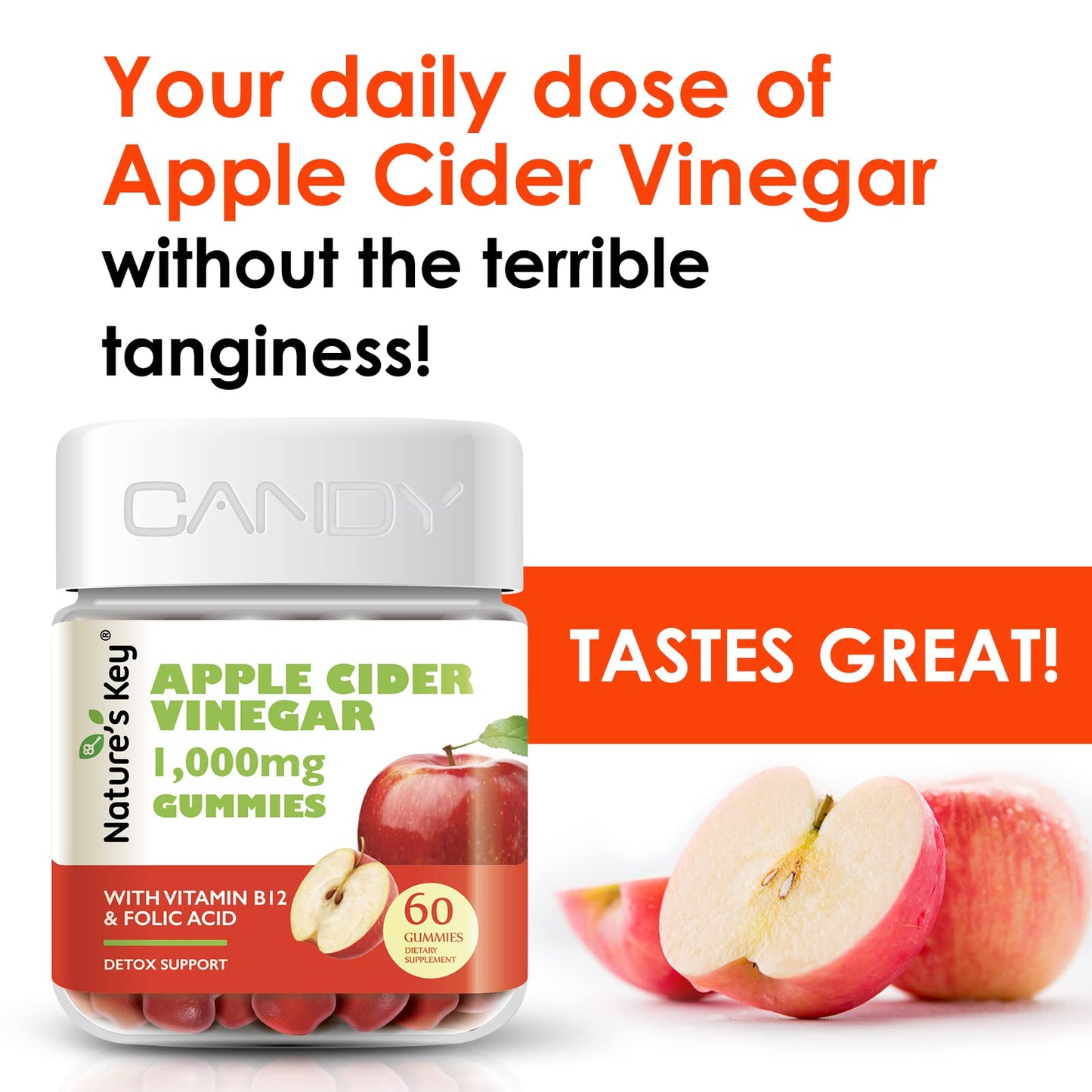 Frasco gomitas vinagre sidra manzana Nature's Key