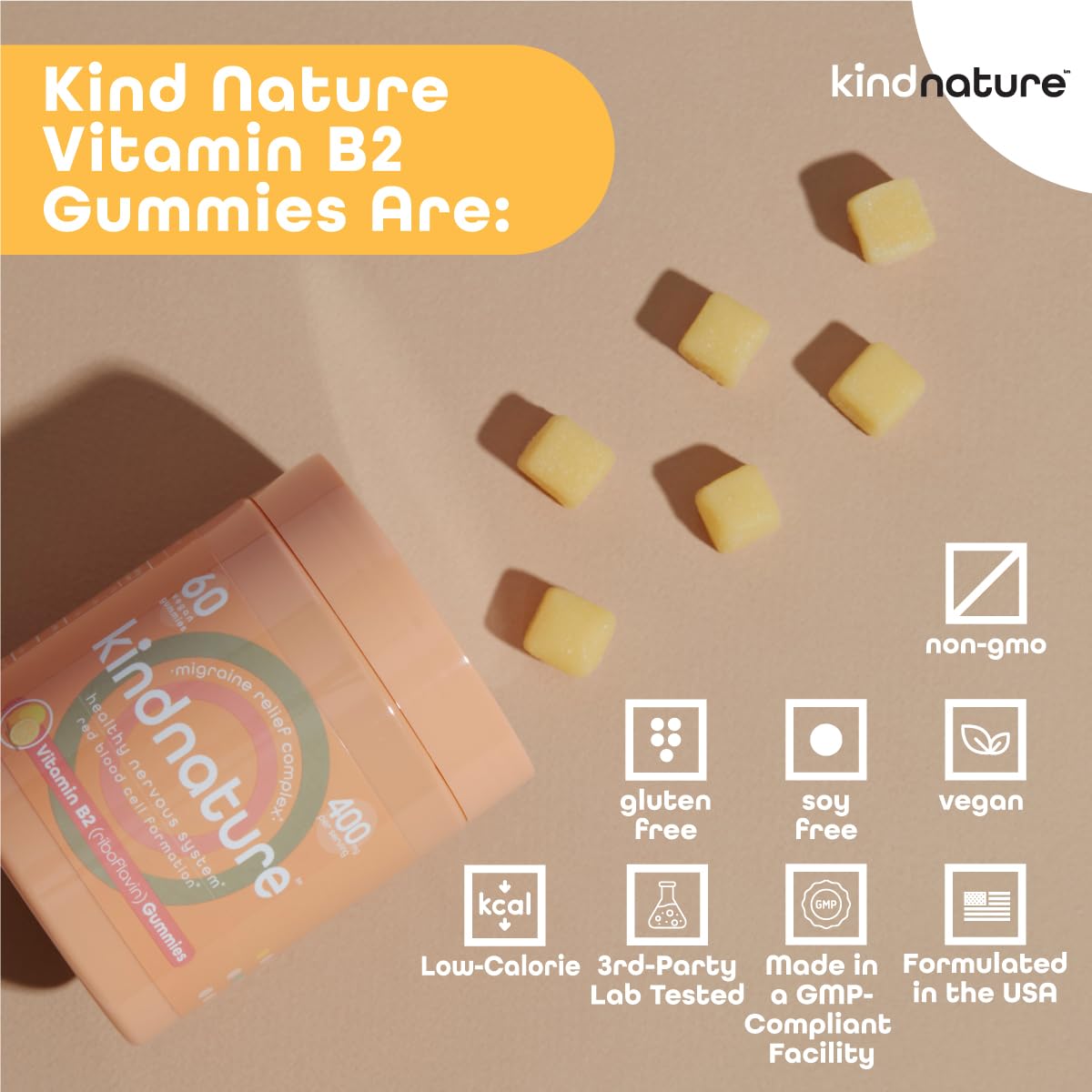 Frasco gomitas vitamina b2 Kind Nature sin gluten