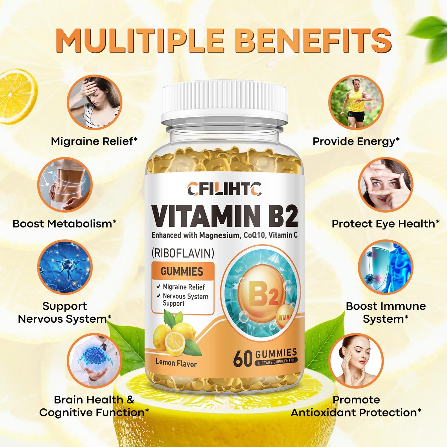 Frasco gomitas vitamina B2 riboflavina 400mg