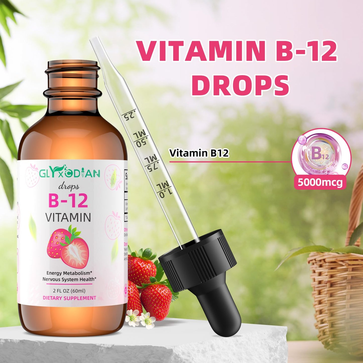 Frasco gotas B12 Glyxcodian sabor fresa vegano