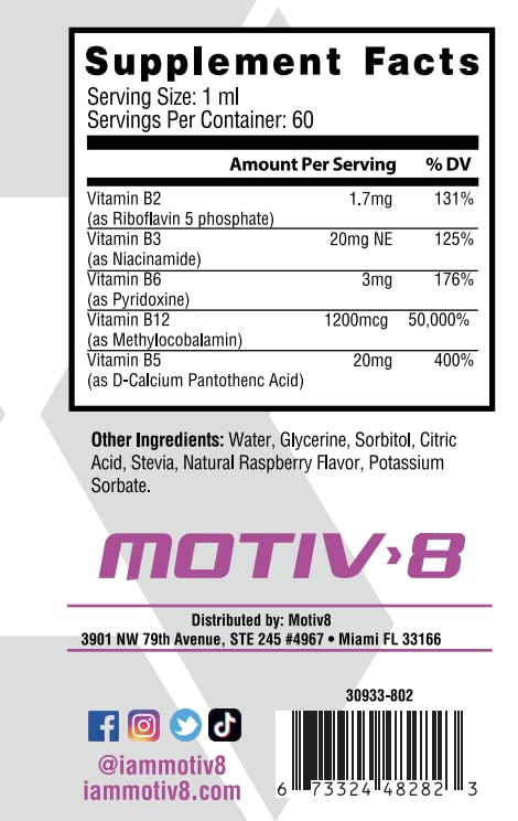 Frasco de gotas B-12 Motiv-8 Essentials para salud cerebral