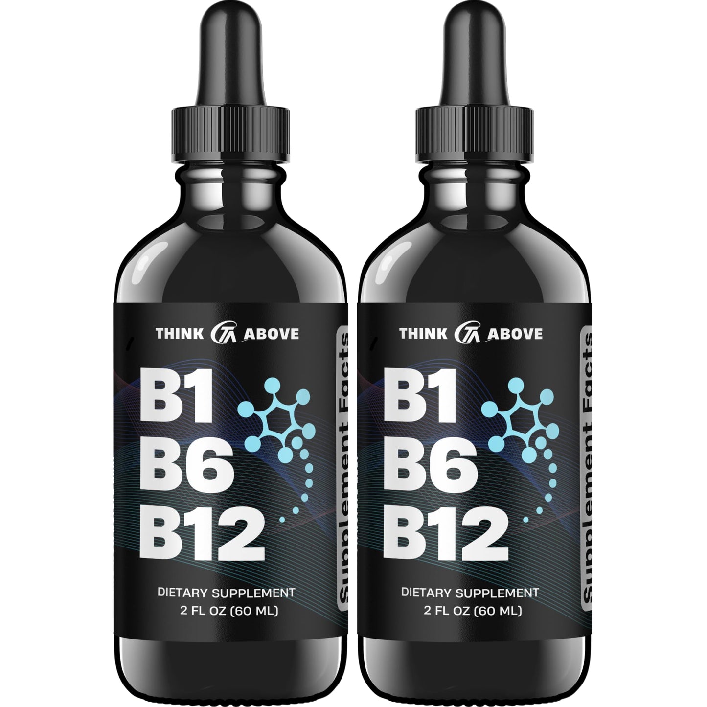 Frasco gotas líquidas vitaminas B1 B6 B12 para energía y nervios